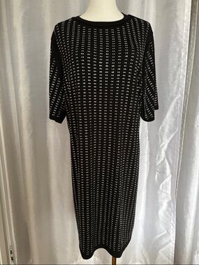 Black Knit Diamond Rhinestone Stud-Detail Midi Dress